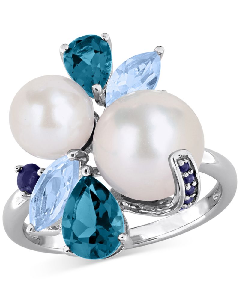 Cultured Freshwater Pearl (7-8.5mm) Multi-Gemstone (1-3/4 ct. t.w.) Ring in 18k Rose Gold-Plated Sterling Silver