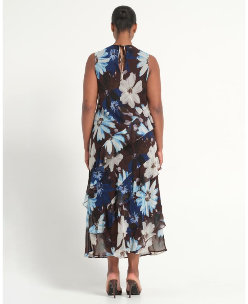 Plus Size Aveline Floral Ruffle Sleeveless Midi Dress