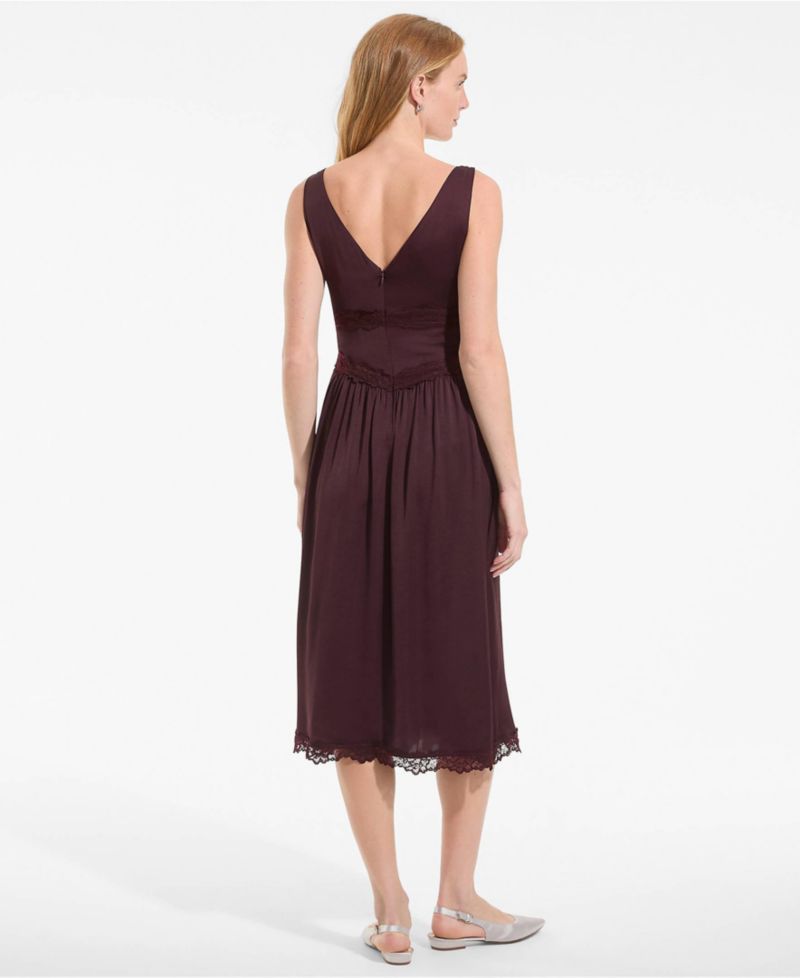 Women's Satin Sleeveless Lace Detail Dress