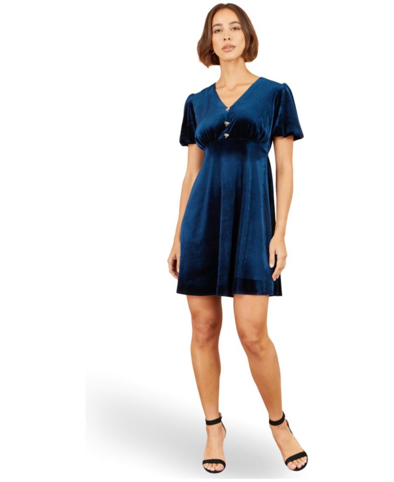Women's Diamante Bow Velvet Skater Dress