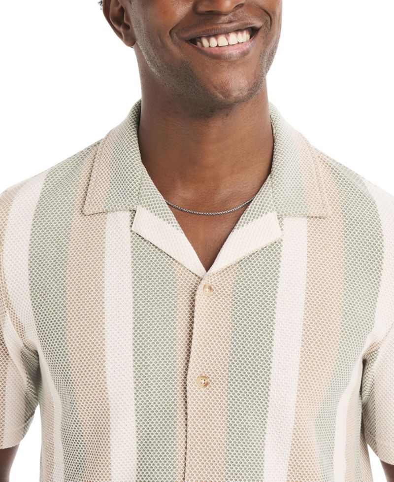 Men's Short-Sleeve Textured Stripe Polo Shirt