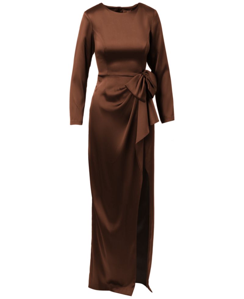 Women's Long-Sleeve Ruffle Bow Boat Neck Dress