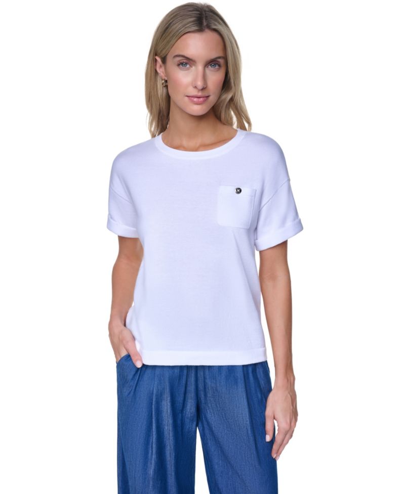 Women's Cotton Crewneck Short-Sleeve Sweater