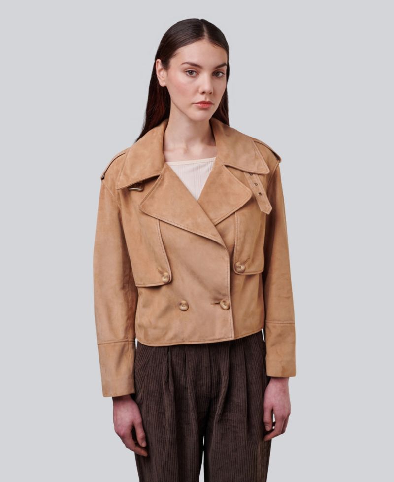 Women's Lydia Suede Cropped Trench-Style Jacket