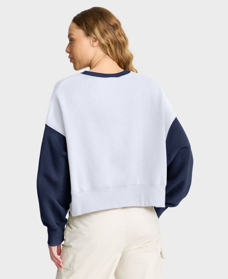 Women's White/Navy Detroit Tigers Oversized High Hip Fleece Sweatshirt