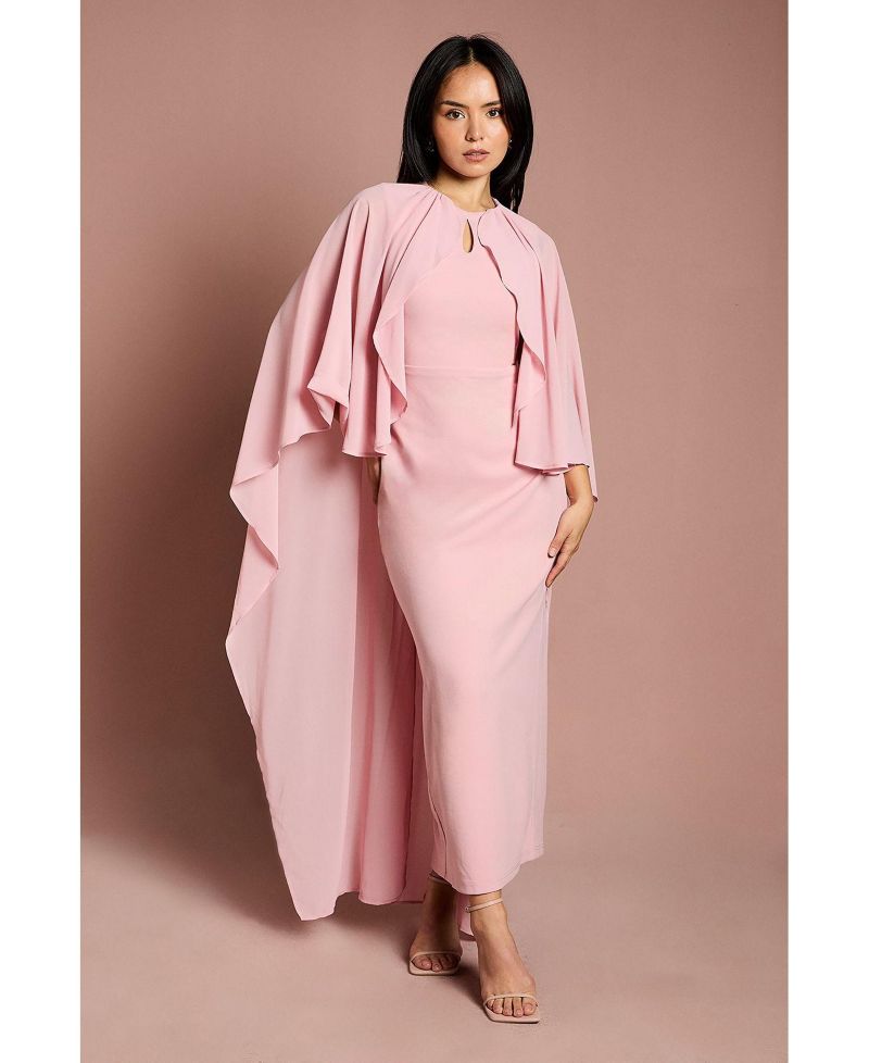 Petite Round Neck Cape Maxi Dress