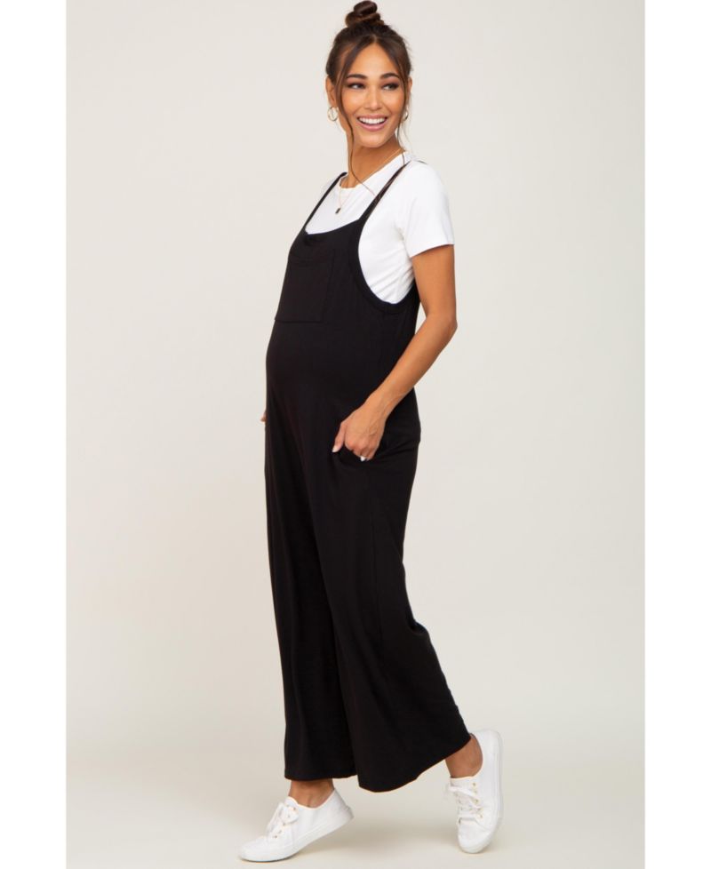 Women's Black Sleeveless Pocketed Wide Leg Jumpsuit