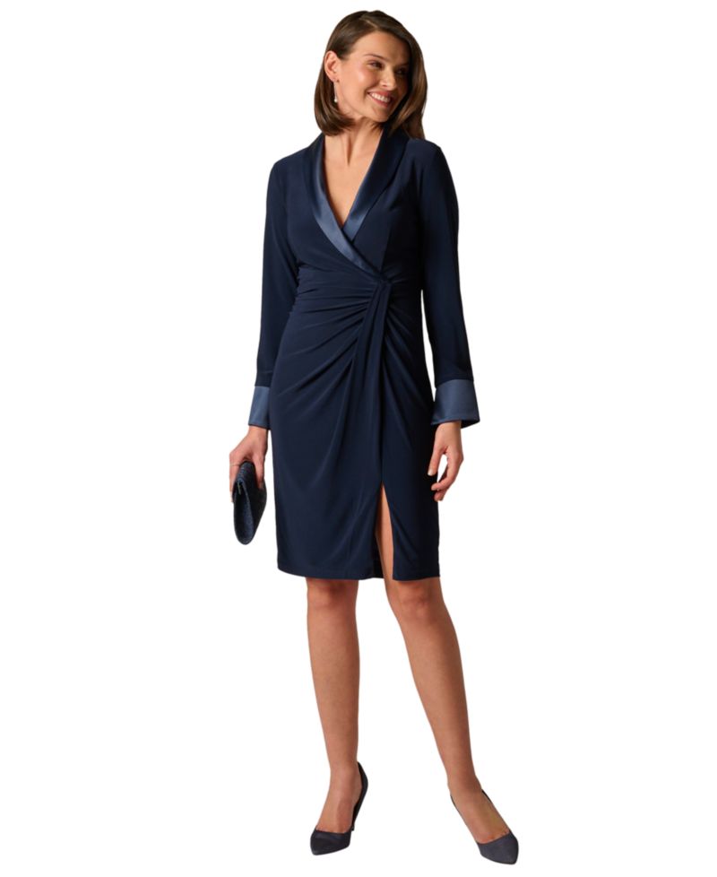 Women's Shawl-Collar Front-Slit Midi Dress