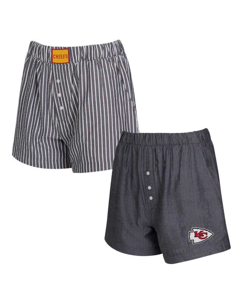 Women's 2-Pack Black Kansas City Chiefs Stripes and Solids Boxer Shorts Set