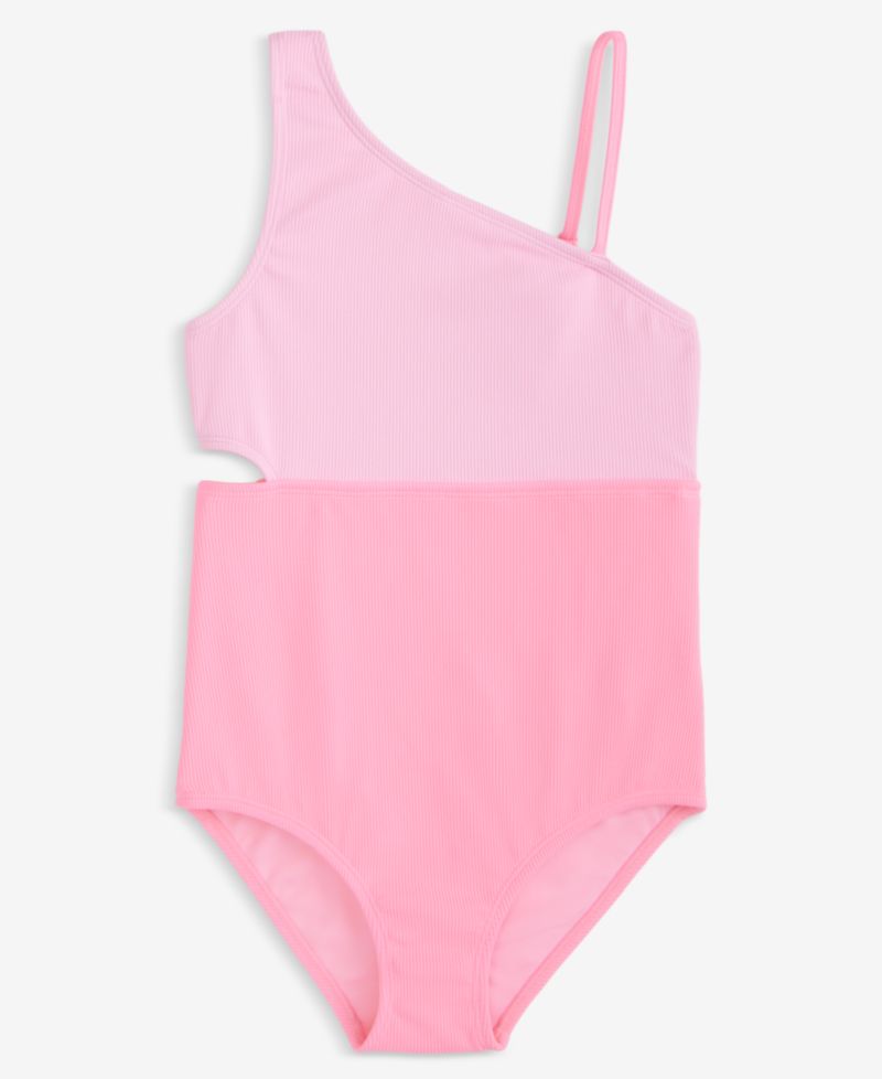Girls' XS-XL Ribbed Colorblocked One-Piece Swimsuit