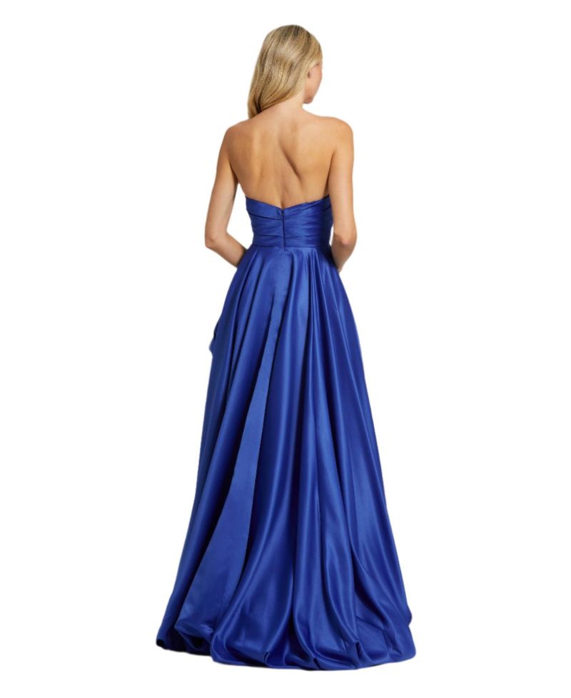 Women's Strapless High-Low Satin Gown with Draped Skirt