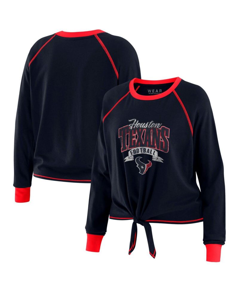 Women's Navy/Red Houston Texans Tie-Front Long Sleeve Top