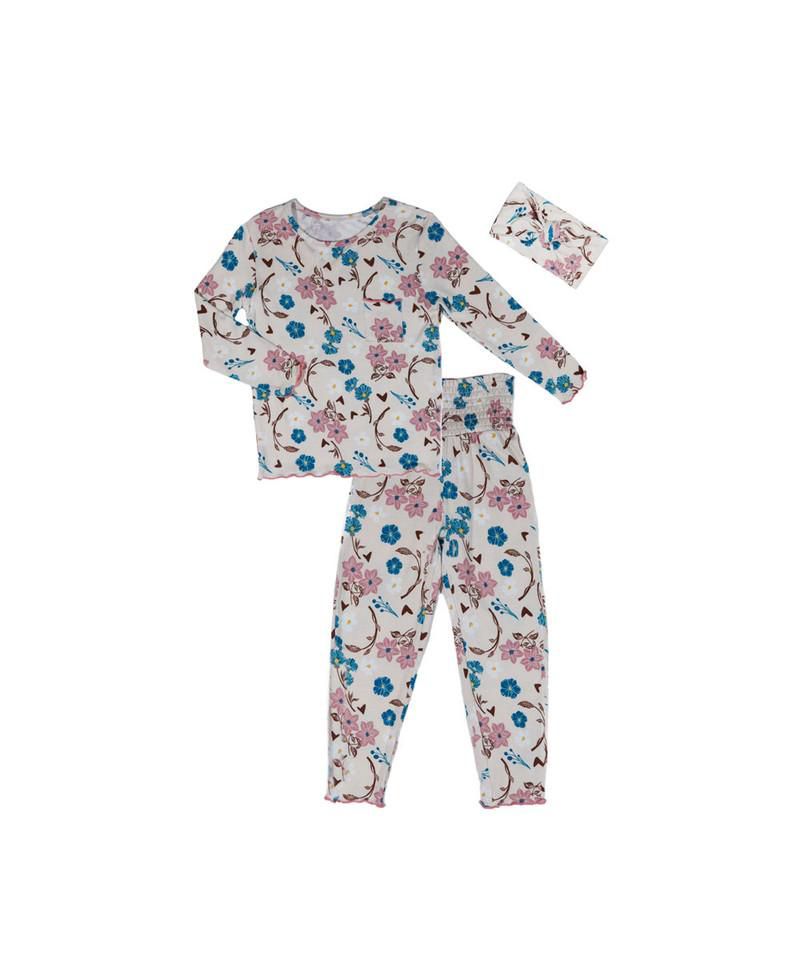 Little Girls Charlie Fitted Two-Piece Long Sleeve Pajamas & Head Wrap Set