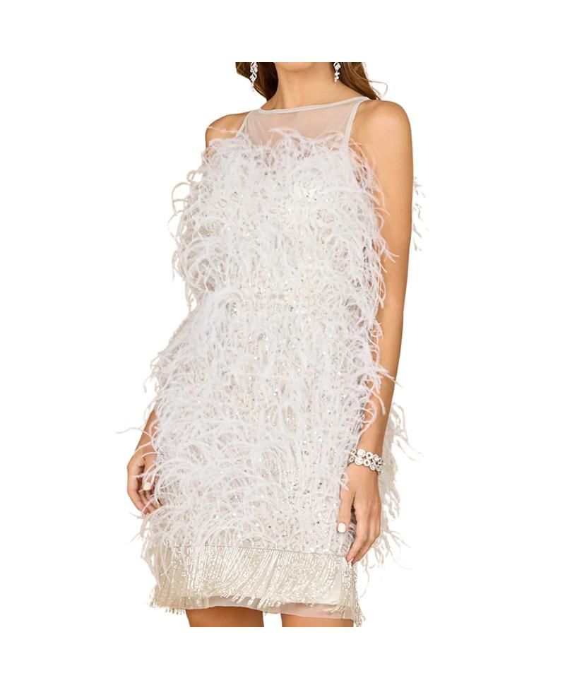 Women's Cocktail Dress with Feathers