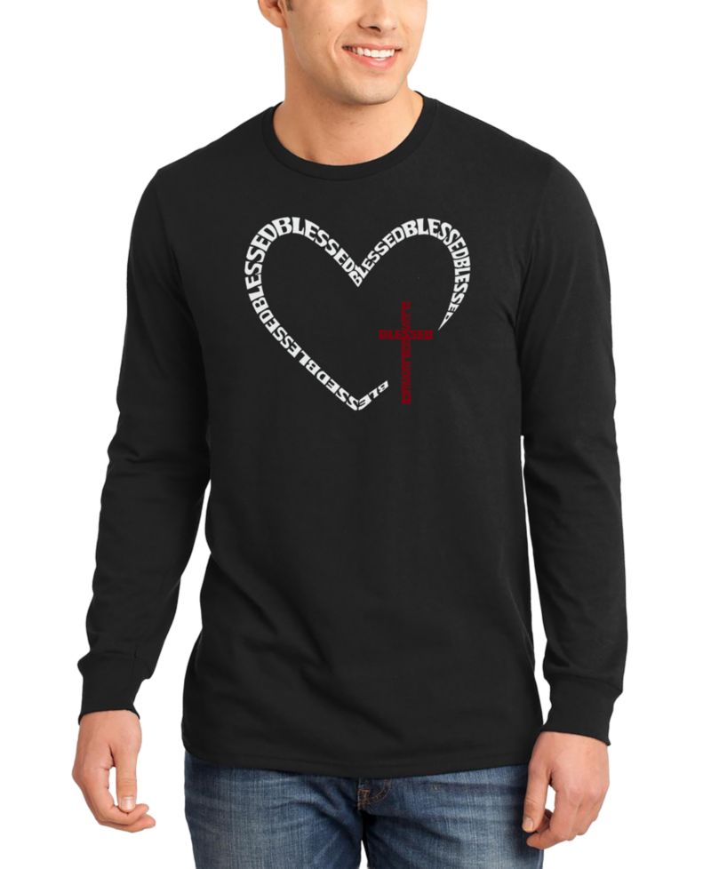 Men's Blessed Heart Cross Word Art Long-Sleeve T-Shirt