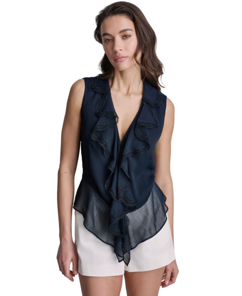 Women's Ruffled V-Neck Sleeveless Blouse
