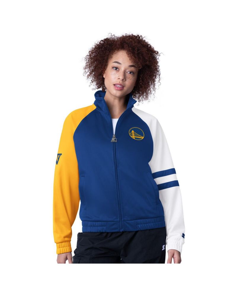 Women's Royal Golden State Warriors Line Up Dolman Raglan Full-Zip Track Jacket