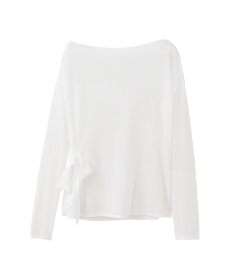 Women's Fine-Knit Bow Boat-Neck Long-Sleeve Sweater