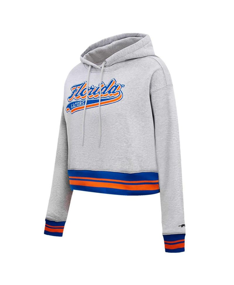 Women's Heather Gray Florida Gators Script Tail Fleece Cropped Pullover Hoodie