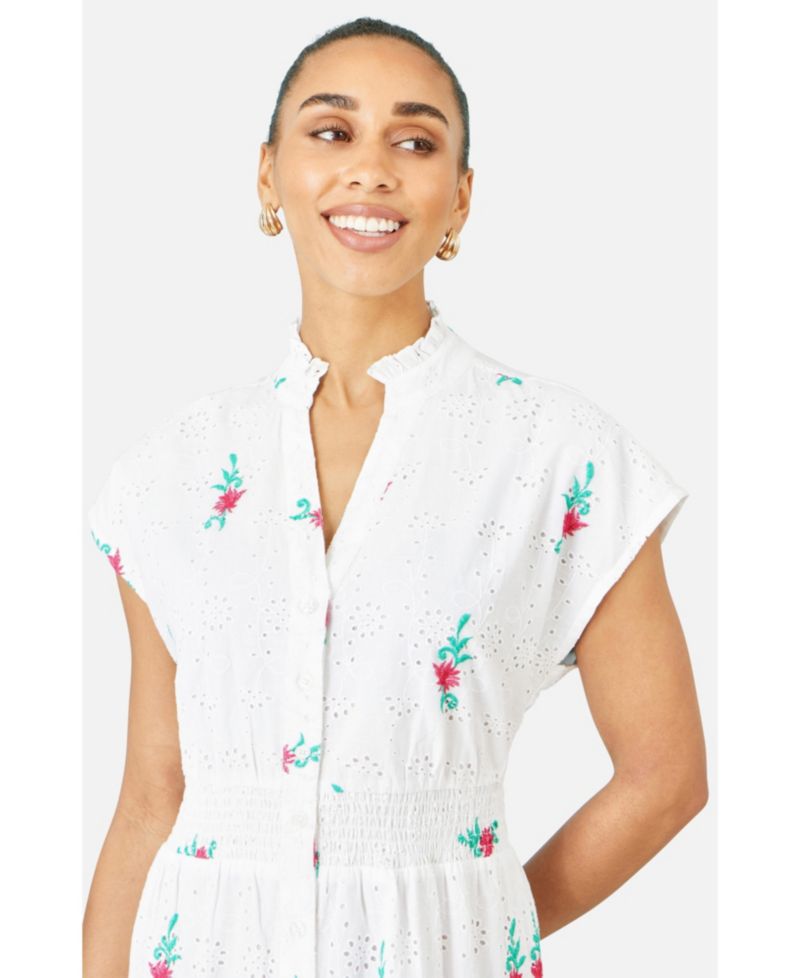 Women's Broderie Anglaise Embroidered Midi Dress