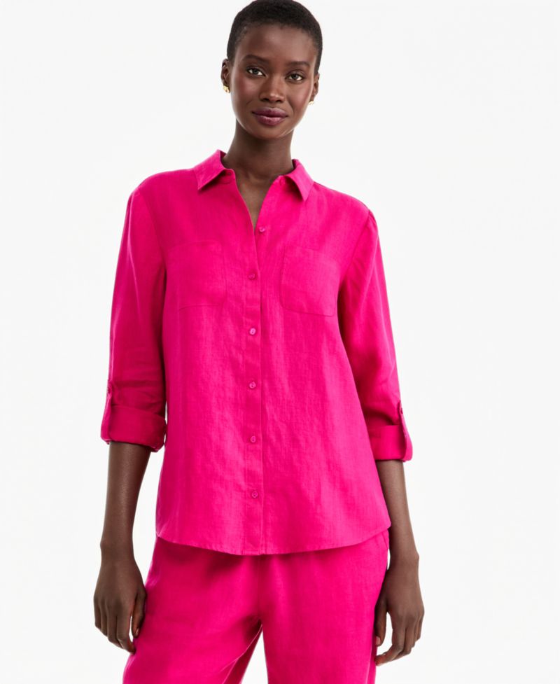 Petite 100% Linen Button-Front Shirt