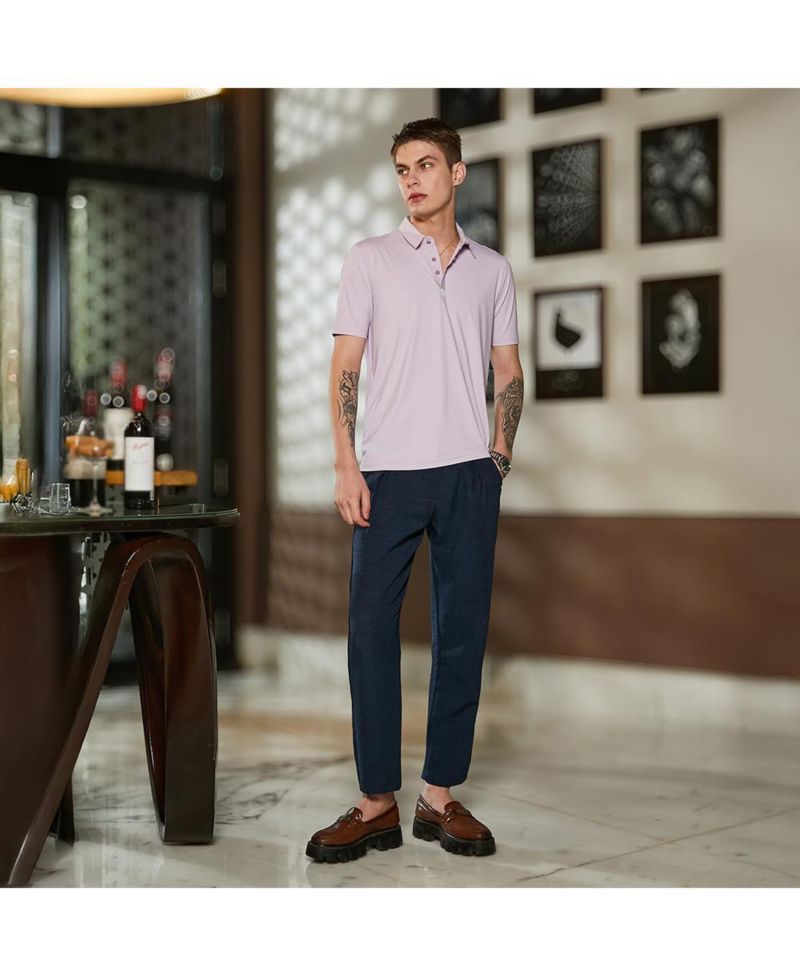 Men's Lilac Seamless Solid Polo T-Shirt