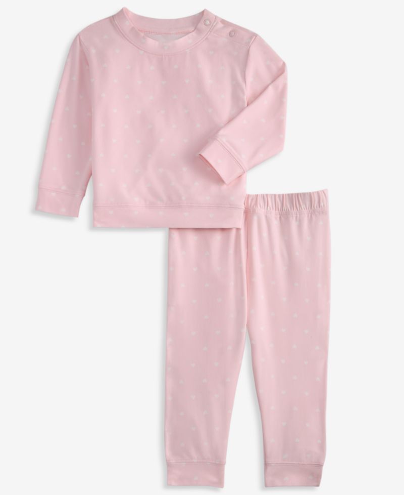 Baby Girls' 0M-24M Soft & Cozy Heart-Print Sweatshirt and Sweatpants, 2-Piece Set