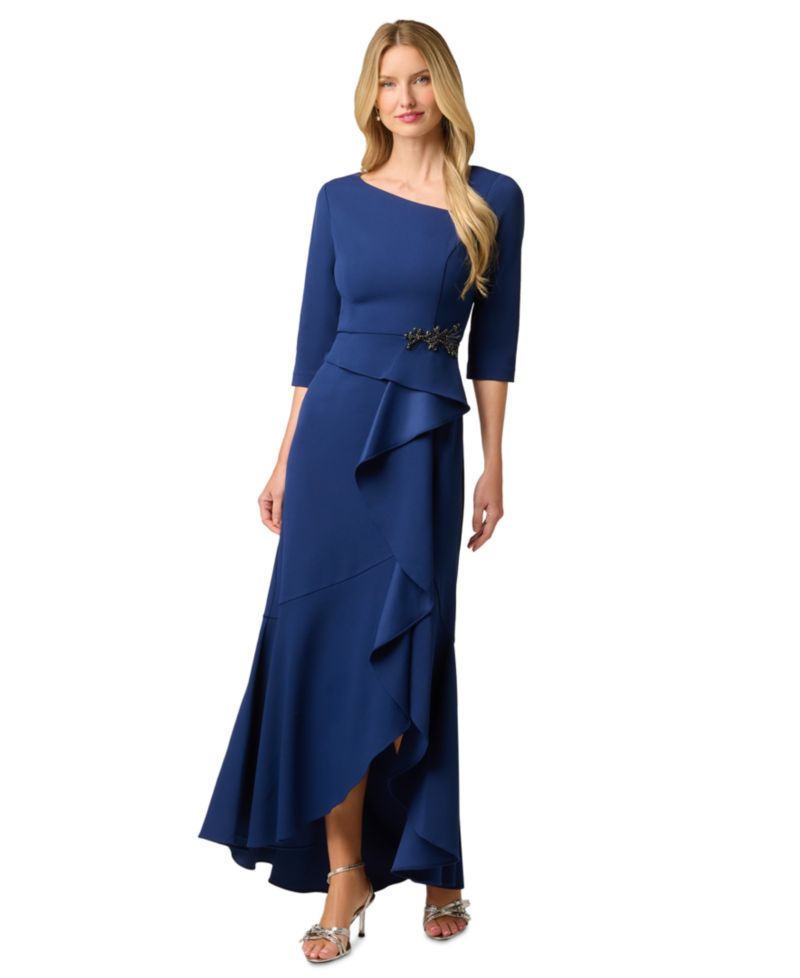 Women's Asymmetrical Bead Crepe Gown