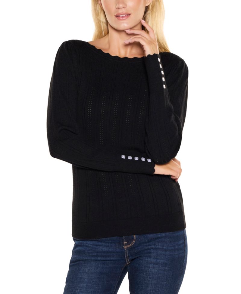 Women's Scalloped-Trim Boat Neck Sweater