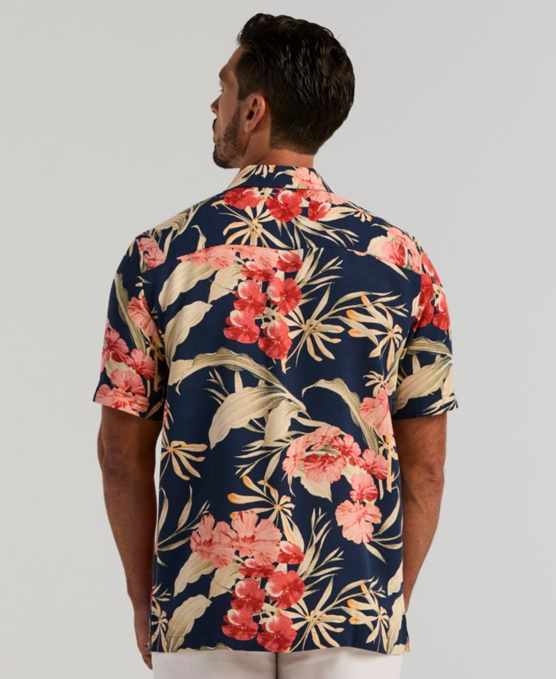 Men's Tropical Floral Print Button-Front Shirt