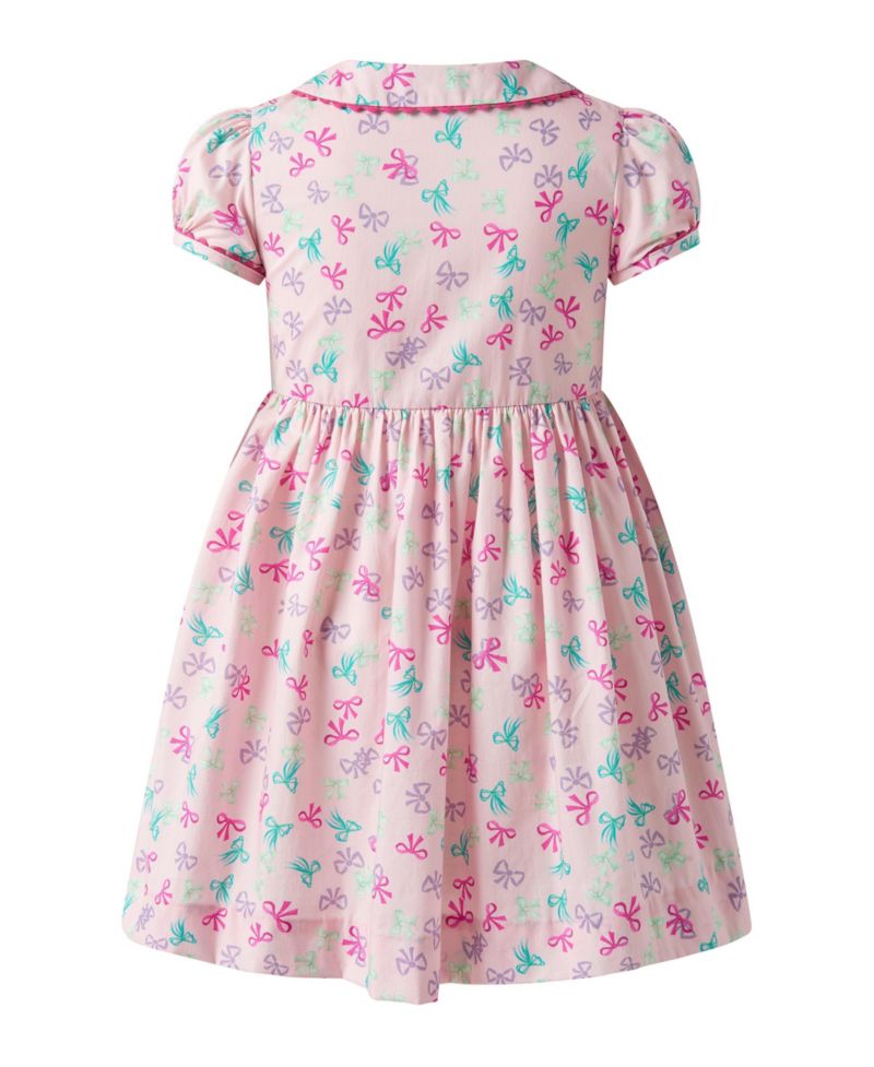 Toddler Girls' 2T-5T Bow-Print Puff-Sleeve Peter Pan Collar Dress