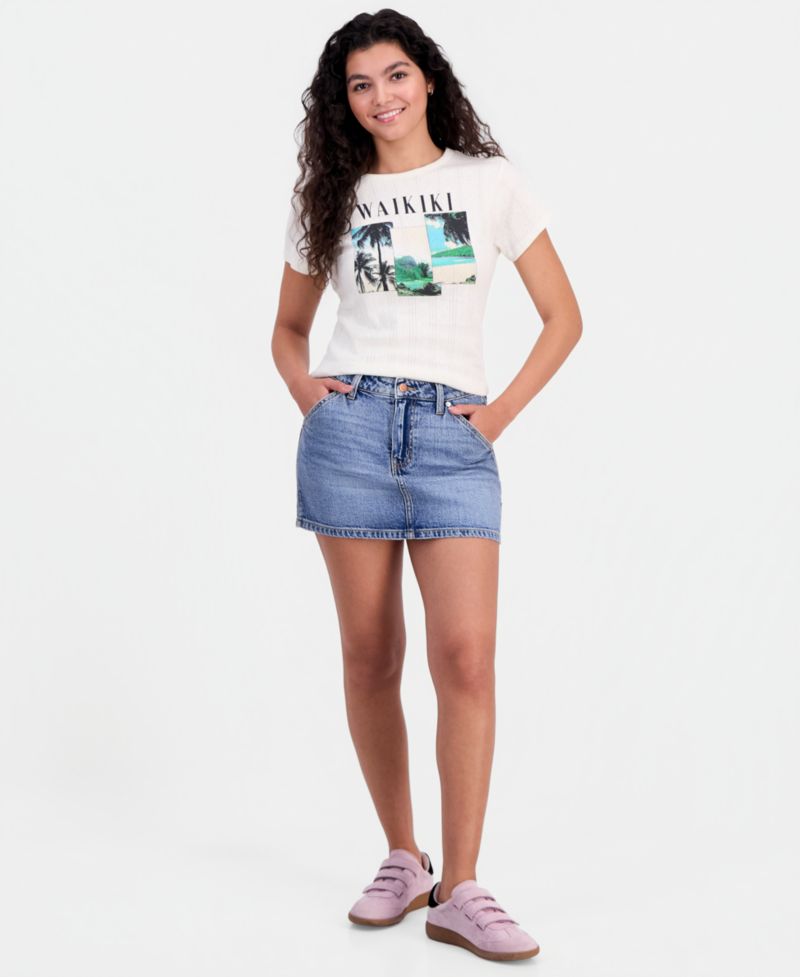 Juniors' Waikiki Graphic Pointelle Cotton Top