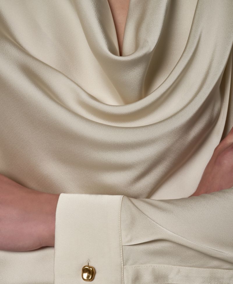 Petite Satin Back Crepe Long-Sleeve Top