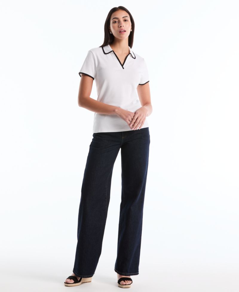 Petite Contrast Trim Johnny Collar Polo Shirt