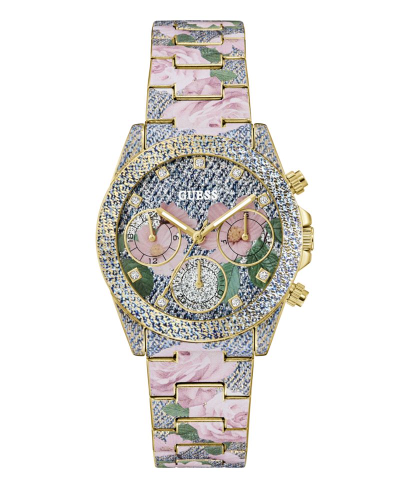 Women's Floral Print Stainless Steel Multi-Function Watch, 38mm
