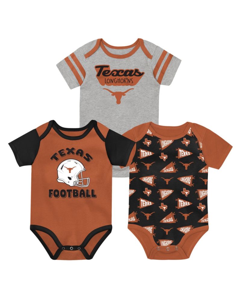 Baby Boys and Girls Texas Orange/Black/Gray Texas Longhorns Star Player Three-Piece Bodysuit Set