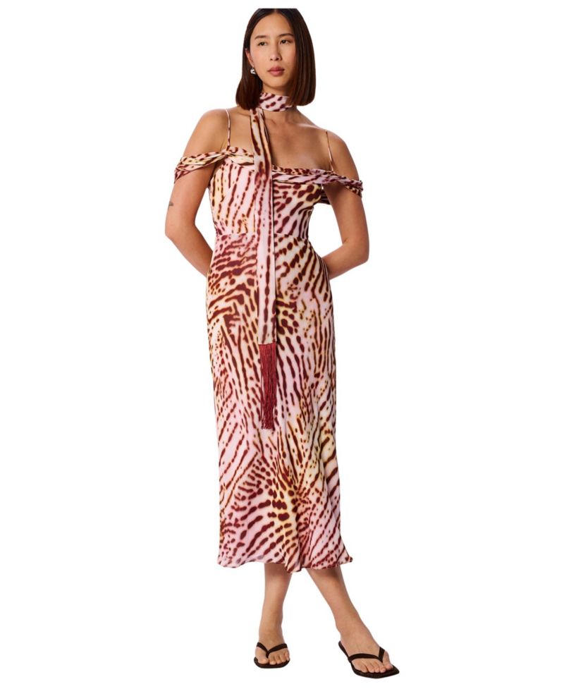 Women's Orchid Print Scarf Midi Dress