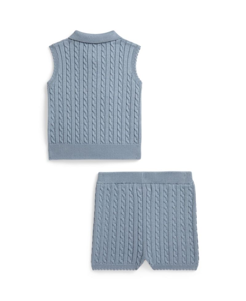 Baby Girls' Mini-Cable Polo Sweater and Shorts, 2-Piece Set