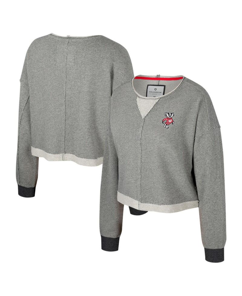 Women's Charcoal Wisconsin Badgers Magnum Scoop Neck Cropped Pullover Sweatshirt