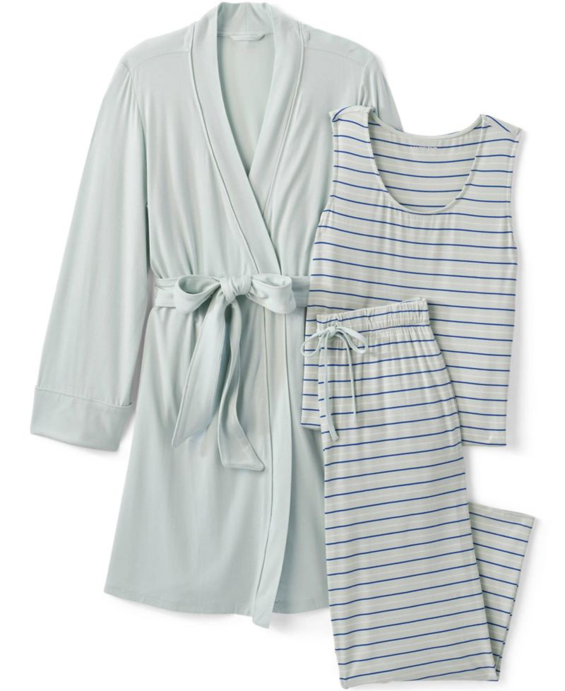 Women's Sleeveless Tank, Pants and Robe Pajama Set