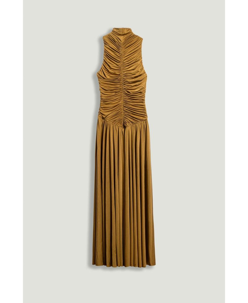 Women's Ruched High-Neck Maxi Dress