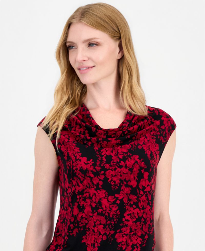 Women's Drape Front Cowl-Neck Cap-Sleeve Floral-Print Cami