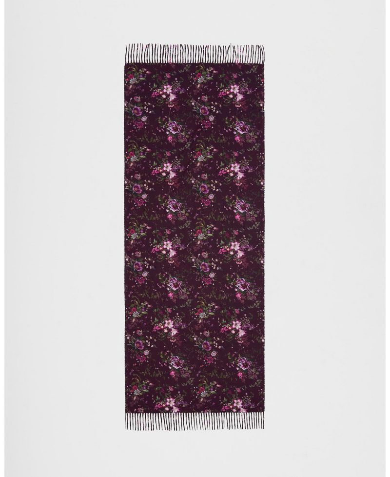 Women's Eve Floral Long Fringed Scarf in Burgundy