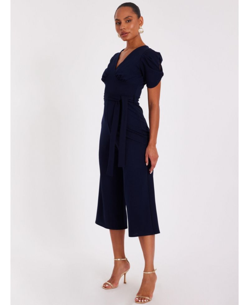 Women's Scuba Crepe Cap Sleeve Wrap Jumpsuit