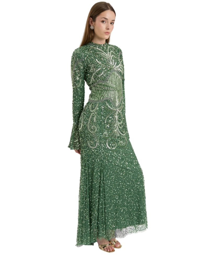 Women's Modest Embellished Sequins Trail Maxi Dress