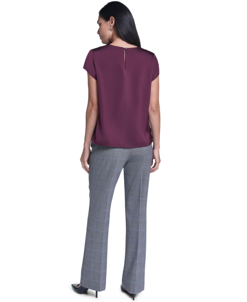Women's Cap-Sleeve Crewneck Satin Blouse
