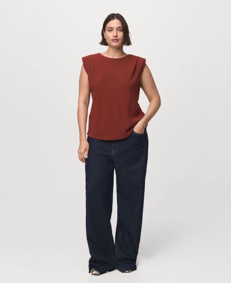 Women's Shoulder Pads Ruched Blouse
