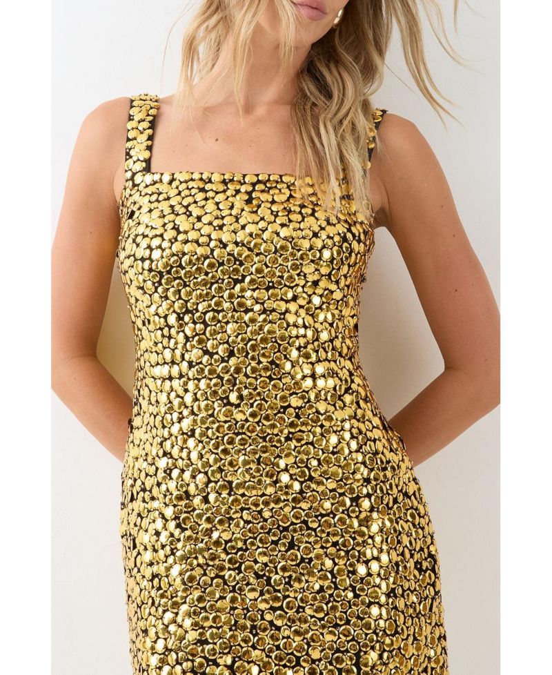 Women's Embellished Square Neck Mini Dress