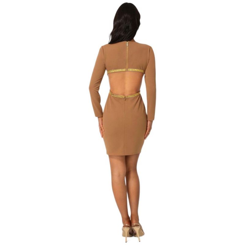 Women's Long Sleeve Open Back with Rhinestone Trim