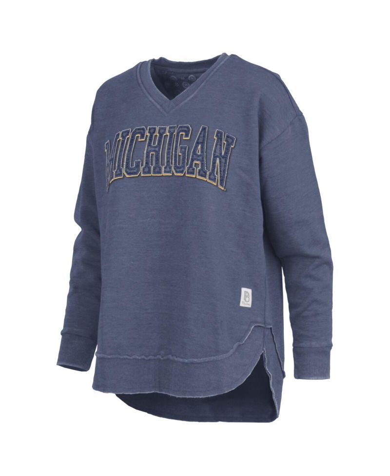 Women's Navy Michigan Wolverines Westin Poncho V-Neck Pullover Sweatshirt